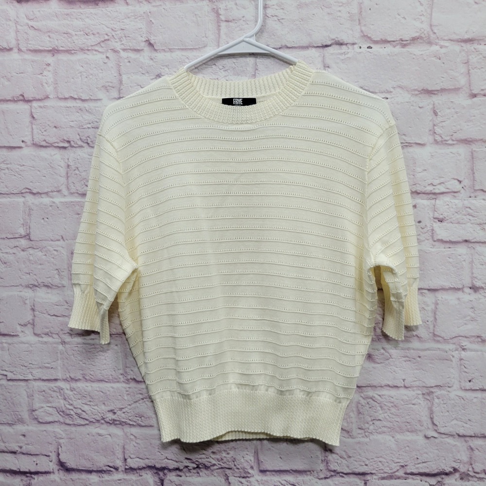 FRYE Cream Knit Pullover Sweater Women S Crew Neck Coquette Minimalist Cozy Vibe